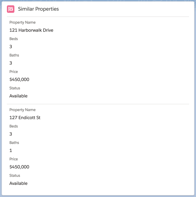 Screenshot: Similar Properties using lightning recordViewForm