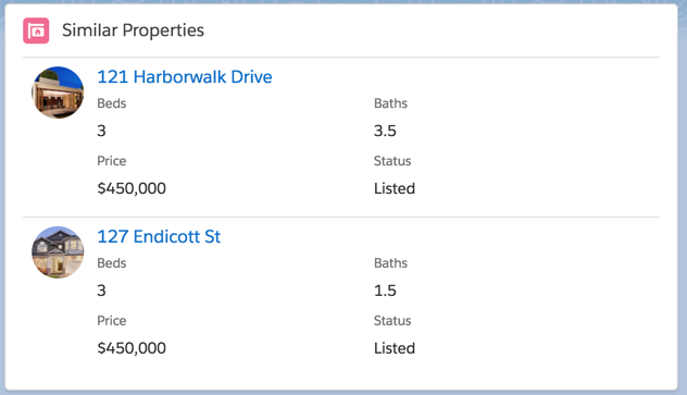 Screenshot: Similar Properties component with lightning:layout